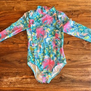 Mini Boden Long Sleeved Frilly Swimsuit, size 6/7.